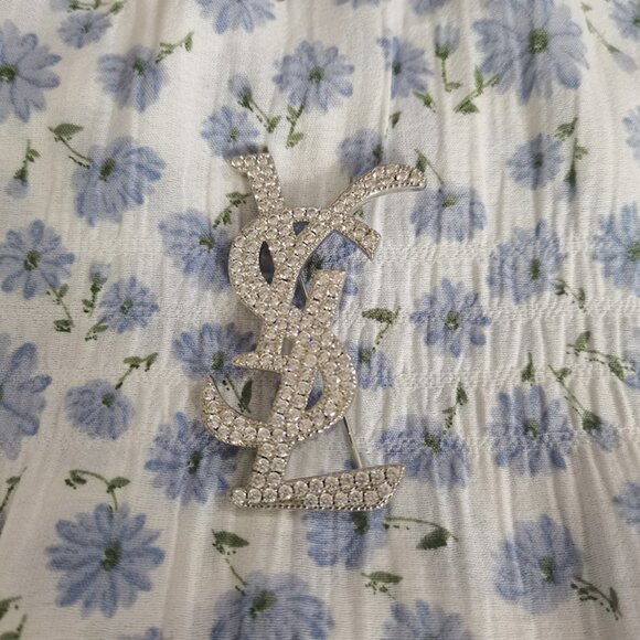 Yves Saint Laurent Jewelry - Yves Saint Laurent Ysl Silver Brooch Inlaid With Diamonds